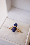 Niche Lapis Lazuli Sterling Silver Ring - Hexagon Gold-Tone Boho-Chic Design, Statement Jewelry for Women