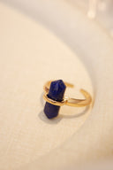 Niche Lapis Lazuli Sterling Silver Ring - Hexagon Gold-Tone Boho-Chic Design, Statement Jewelry for Women