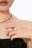 Niche Lapis Lazuli Sterling Silver Ring - Hexagon Gold-Tone Boho-Chic Design, Statement Jewelry for Women