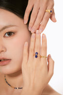 Niche Lapis Lazuli Sterling Silver Ring - Hexagon Gold-Tone Boho-Chic Design, Statement Jewelry for Women