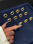 Niche Pavé Diamond Sterling Silver Ring - Link Gold-Tone Luxe Design, Statement Jewelry for Women