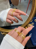 Niche Pavé Diamond Sterling Silver Ring - Link Gold-Tone Luxe Design, Statement Jewelry for Women