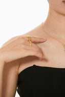 Niche Filigree Leaf Sterling Silver Ring - Diamond-Accented Gold-Tone Vintage Design, Luxe Statement Jewelry for Women