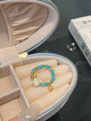 Niche Turquoise Mammoth Ivory Sterling Silver Ring - Heart Gold-Tone Chinese Design, Lucky Statement Jewelry for Women