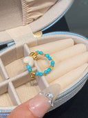 Niche Turquoise Mammoth Ivory Sterling Silver Ring - Heart Gold-Tone Chinese Design, Lucky Statement Jewelry for Women