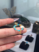 Niche Turquoise Mammoth Ivory Sterling Silver Ring - Heart Gold-Tone Chinese Design, Lucky Statement Jewelry for Women