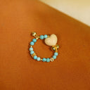 Niche Turquoise Mammoth Ivory Sterling Silver Ring - Heart Gold-Tone Chinese Design, Lucky Statement Jewelry for Women