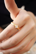 Niche Princess Cut Sterling Silver Ring - Feather Gold-Tone Romantic Design, Statement Jewelry for Women