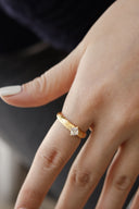 Niche Princess Cut Sterling Silver Ring - Feather Gold-Tone Romantic Design, Statement Jewelry for Women