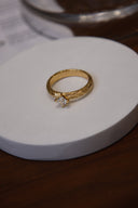 Niche Princess Cut Sterling Silver Ring - Feather Gold-Tone Romantic Design, Statement Jewelry for Women