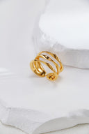 Niche Multi-Layer Twisted Sterling Silver Ring - Gold-Tone Minimalist Edgy Design, Statement Jewelry for Women