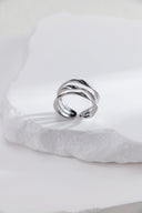 Niche Multi-Layer Twisted Sterling Silver Ring - Gold-Tone Minimalist Edgy Design, Statement Jewelry for Women