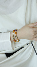 Niche Multi-Stone Sterling Silver Bracelet - Beaded Gold-Tone Boho-Chic Design, Statement Jewelry for Women