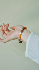 Niche Multi-Stone Sterling Silver Bracelet - Beaded Gold-Tone Boho-Chic Design, Statement Jewelry for Women