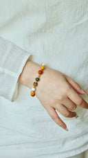 Niche Multi-Stone Sterling Silver Bracelet - Beaded Gold-Tone Boho-Chic Design, Statement Jewelry for Women