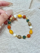 Niche Multi-Stone Sterling Silver Bracelet - Beaded Gold-Tone Boho-Chic Design, Statement Jewelry for Women