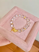 Niche Clear Quartz Sterling Silver Bracelet - Fox Gold-Tone Chinese Design, Lucky Statement Jewelry for Women