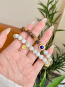 Niche Multi-Stone Agarwood Sterling Silver Bracelet Set - Gold-Tone Chinese Design, Lucky Statement Jewelry for Women