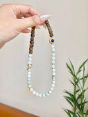 Niche Multi-Stone Agarwood Sterling Silver Bracelet Set - Gold-Tone Chinese Design, Lucky Statement Jewelry for Women