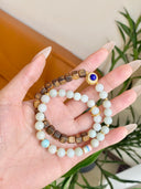 Niche Multi-Stone Agarwood Sterling Silver Bracelet Set - Gold-Tone Chinese Design, Lucky Statement Jewelry for Women