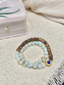 Niche Multi-Stone Agarwood Sterling Silver Bracelet Set - Gold-Tone Chinese Design, Lucky Statement Jewelry for Women