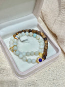 Niche Multi-Stone Agarwood Sterling Silver Bracelet Set - Gold-Tone Chinese Design, Lucky Statement Jewelry for Women