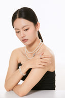 Niche Multi-Layer Pearl Sterling Silver Bracelet - Zircon-Accented Vintage Design, Statement Jewelry for Women