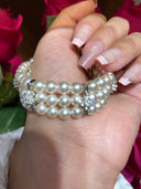 Niche Multi-Layer Pearl Sterling Silver Bracelet - Zircon-Accented Vintage Design, Statement Jewelry for Women