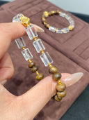 Niche Agarwood Clear Quartz Sterling Silver Bracelet - Gold-Tone Chinese Design, Lucky Statement Jewelry for Women