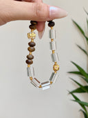 Niche Agarwood Clear Quartz Sterling Silver Bracelet - Gold-Tone Chinese Design, Lucky Statement Jewelry for Women