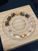 Niche Agarwood Clear Quartz Sterling Silver Bracelet - Gold-Tone Chinese Design, Lucky Statement Jewelry for Women