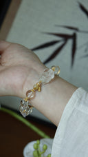 Niche Clear Quartz Pixiu Sterling Silver Bracelet - Gold-Tone Chinese Design, Lucky Statement Jewelry for Women