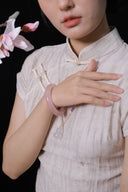 Niche Rose Quartz Sterling Silver Bangle - Minimalist Romantic Design, Lucky Statement Jewelry for Women