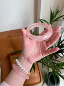 Niche Rose Quartz Sterling Silver Bangle - Minimalist Romantic Design, Lucky Statement Jewelry for Women