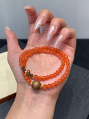 Niche Carnelian Agarwood Sterling Silver Bracelet Set - Gold-Tone Chinese Design, Lucky Statement Jewelry for Women