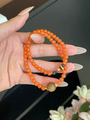 Niche Carnelian Agarwood Sterling Silver Bracelet Set - Gold-Tone Chinese Design, Lucky Statement Jewelry for Women