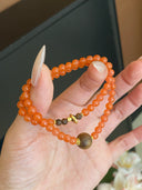 Niche Carnelian Agarwood Sterling Silver Bracelet Set - Gold-Tone Chinese Design, Lucky Statement Jewelry for Women