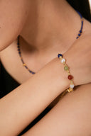 Niche Multi-Stone Bamboo Sterling Silver Bracelet - Gold-Tone Chinese Design, Lucky Statement Jewelry for Women