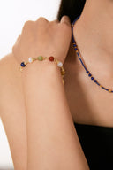 Niche Multi-Stone Bamboo Sterling Silver Bracelet - Gold-Tone Chinese Design, Lucky Statement Jewelry for Women