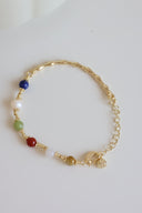 Niche Multi-Stone Bamboo Sterling Silver Bracelet - Gold-Tone Chinese Design, Lucky Statement Jewelry for Women