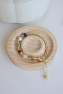 Niche Multi-Stone Bamboo Sterling Silver Bracelet - Gold-Tone Chinese Design, Lucky Statement Jewelry for Women