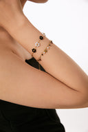 Niche Floral Charm Sterling Silver Bracelet - Gold-Tone Minimalist Elegant Design, Statement Jewelry for Women