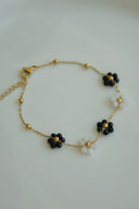 Niche Floral Charm Sterling Silver Bracelet - Gold-Tone Minimalist Elegant Design, Statement Jewelry for Women