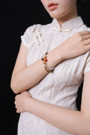 Niche Tiger Eye Carnelian Sterling Silver Bracelet Set - Gold-Tone Boho-Chic Design, Lucky Statement Jewelry for Women