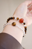 Niche Tiger Eye Carnelian Sterling Silver Bracelet Set - Gold-Tone Boho-Chic Design, Lucky Statement Jewelry for Women