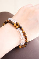 Niche Tiger Eye Carnelian Sterling Silver Bracelet Set - Gold-Tone Boho-Chic Design, Lucky Statement Jewelry for Women