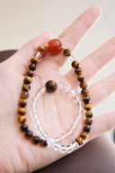 Niche Tiger Eye Carnelian Sterling Silver Bracelet Set - Gold-Tone Boho-Chic Design, Lucky Statement Jewelry for Women