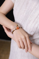 Niche Tiger Eye Carnelian Sterling Silver Bracelet Set - Gold-Tone Boho-Chic Design, Lucky Statement Jewelry for Women