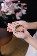 Niche Tiger Eye Carnelian Sterling Silver Bracelet Set - Gold-Tone Boho-Chic Design, Lucky Statement Jewelry for Women