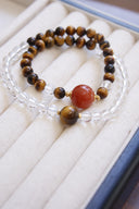Niche Tiger Eye Carnelian Sterling Silver Bracelet Set - Gold-Tone Boho-Chic Design, Lucky Statement Jewelry for Women